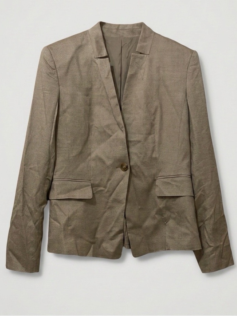 Ann Taylor One Button Silk Wool Upcollar Blazer in Shiny Taupe NWT